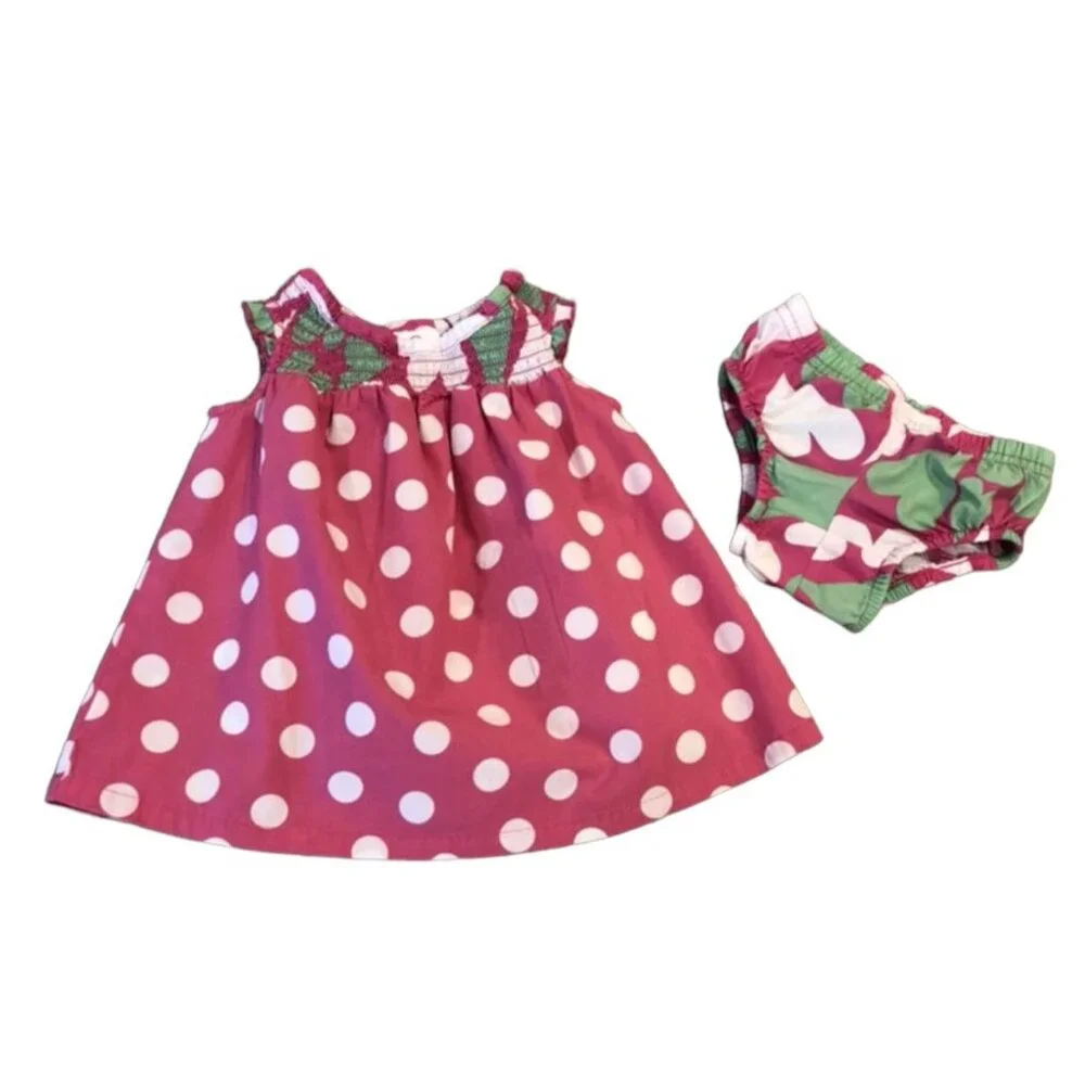 Hanna Andersson Sz 60 (3-6m) Pink Hearts & Polkadots Dress & Bloomers